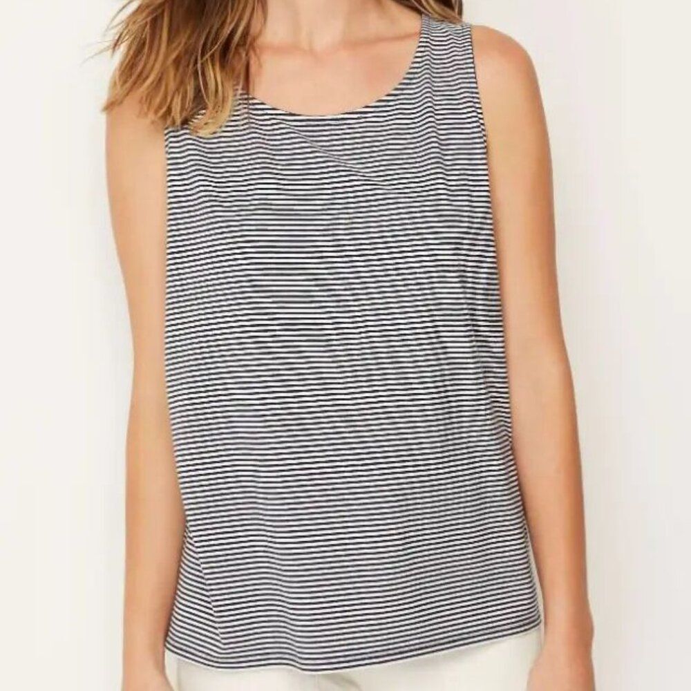 J.Jill Pima-stretch Knit Tank Scoop Neck Navy White Stripe Size 4X